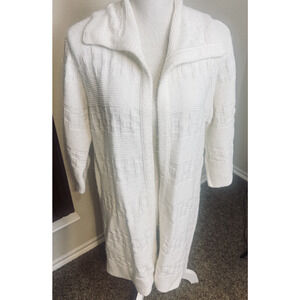 Vintage 60s Cloft California White Textured Knit Duster Cardigan Sweater Coat L